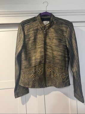 Double D Ranch studded leather Metallic Zip-Front Women's Jacket